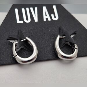 LUV AJ Carmella Mini Hoop Huggie Earrings Silver NWT Hypoallergenic
